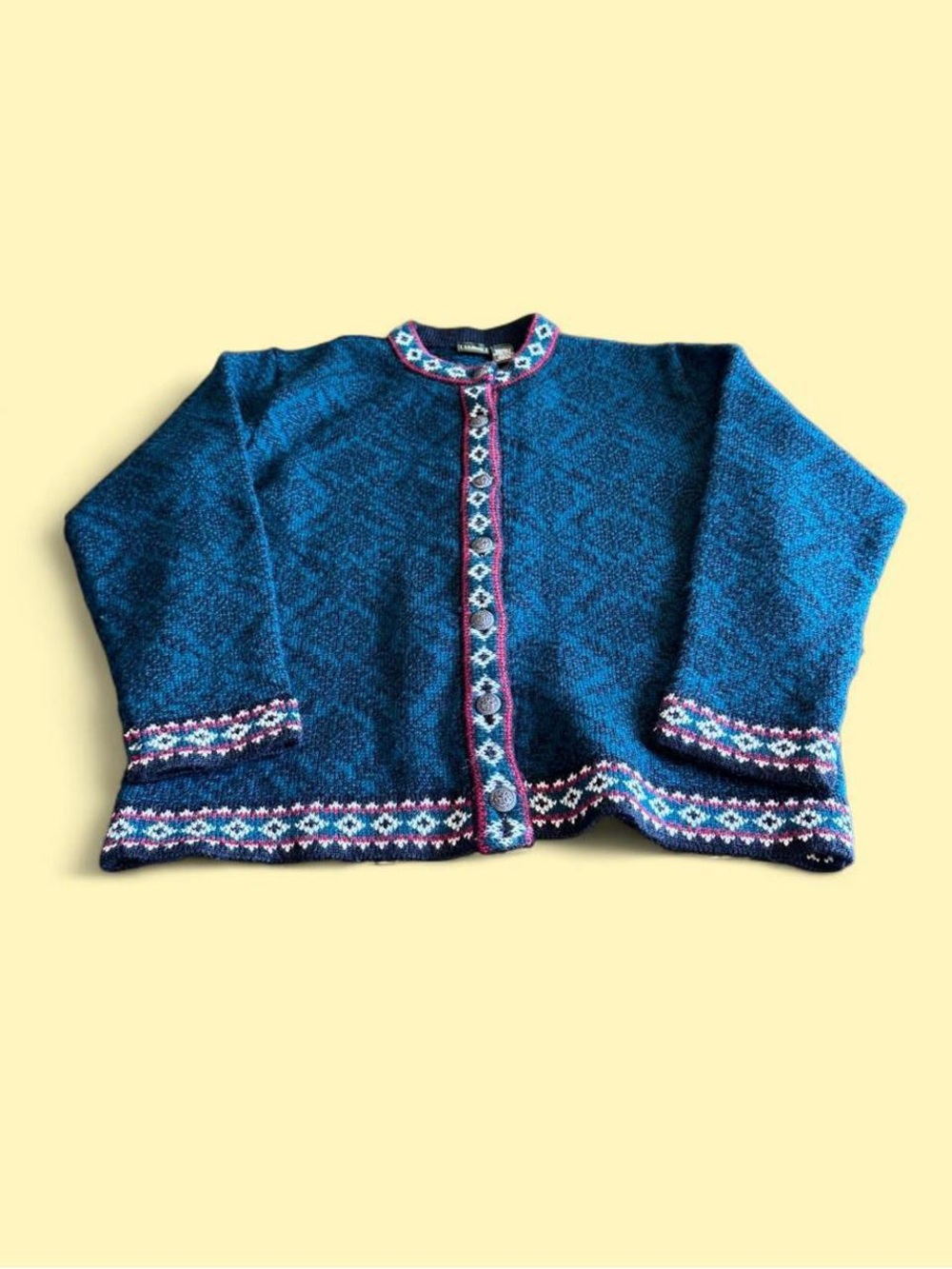Vintage L.L Bean Nordic Wool Cardigan Women’s M Forest Green Fair Isle Sweater